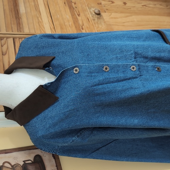 NWT Denim & Co Women's Lightweight Denim Jacket Shacket with Brown Accents 2X - Picture 2 of 10